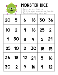 Spice things up with math dice games and kids will happily rise to the challenge. Free Printable Monster Math Practice Games