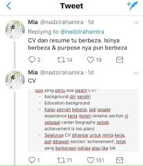 Curriculum vitae atau yang biasa disebut cv adalah dokumen yang mendeskripsikan secara kronologis mengenai data diri, pendidikan, pengalaman kerja, dan juga pencapaian prestasi yang berhasil diraih dalam pengalaman profesi dan bidang akademik. Ini Perbezaan Di Antara Cv Dan Resume Yang Wajib Graduan Tahu Sebelum Memohon Kerja Hijabista