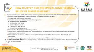 Or you can use any of the following channels: Sassa Special Covid 19 Social Relief Of Distress Srd Grant Spii