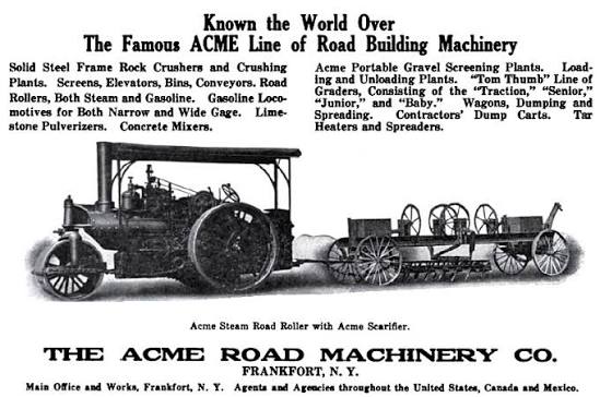 Acme Road Machinery Co. - 1920 Ad-Acme Road Machinery Co., Steam Roller & Scarfier | VintageMachinery.org