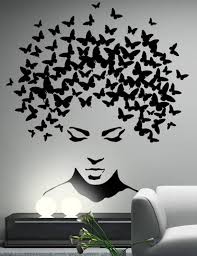 Black And White Mural Portrait Butterflies In The Head Wall Sticker Wall Decal Butterflies Etsy In 2020 Butterfly Wall Decor Diy Wall Painting Removable Vinyl Wall Art