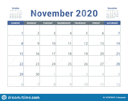 November is the eleventh month of the year and the second of the winter season and the eve month of christmas. November 2020 Calendar English Planner Solor Vector Template Week Starts On Sunday Business Planning New Year Calender Stock Vector Illustration Of Calendar Grid 157075637