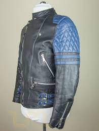 Vintage Black And Blue Leather Cafe Racer Biker Jacket Leather Jacket Black Leather Motorcycle Jacket Cafe Racer Clothing