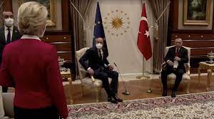 European commission president ursula von der leyen made a plea on monday to advance women's rights as she opened up about the incident dubbed sofagate. three weeks ago, von der leyen was seated. X3m9fkavp3yenm