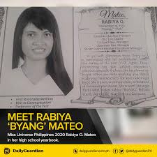 Here's 8 things to know about her. Daily Guardian Meet Rabiya Byang Mateo Miss Universe Facebook