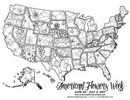 Usa Map Of State Flowers Free Promotional Material For American Flowers Week American Flo Detailed Coloring Pages Flag Coloring Pages Flower Coloring Pages