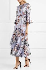 Blue Florence Floral Print Silk Satin Midi Dress Erdem Satin Midi Dress Blue Midi Dress Dresses