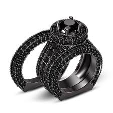 Aaa Black Diamond 14k Black Gold Bridal Engagement Wedding Trio Ring Set 3 Ct Beijojewels Weddingengagementanniversaryvalentinesgift Black Gold Black Diamond Diamond
