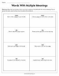 Six worksheets targeting 60 multiple meaning words (homonyms) are arranged to promote independent work or a therapy activity. Words With Multiple Meanings Worksheet Have Fun Teaching
