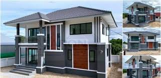 บ านสองช นสไตล คอนเทมโพราร หล งคาป นหยา ตกแต งด วยโทนส เทา 4 ห องนอน 3 ห องน ำ พ นท 174 ตร ม แบบชานบ าน กระท อมน อย แปลนงานไม