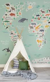 Venture Around The Globe With This Beautiful Map Mural An Illustrative Map Decorated With Charming Animals In Nursery Neutral Boy Room Gender Neutral Nursery