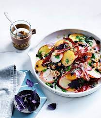 Peach Basil Jamon And Pumpernickel Salad Recipe Recipe Summer Salad Recipes Recipes Salad Recipes