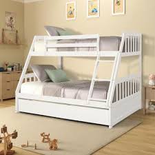 White Solid Wood Twin Over Full Bunk Bed With 2 Storage Drawers In 2020 Wood Bunk Beds Bunk Beds With Storage Bunk Bed With Trundle
