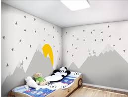 Turquoise Mountains Peach Sky Hand Painted Cartoon Geometric Nursery Children Wallpaper Wall Etsy Kids Room Paint Wall Wallpaper Kids Wallpaper