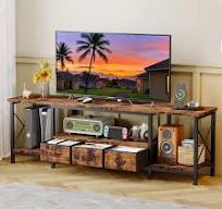 YGEOMER Suporte de TV para centro de entretenimento de TV de 75 polegadas  com tomadas elétricas, mesa de console de TV aprofundada com gavetas de ...