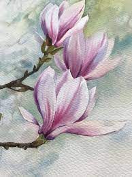 Painting By Eugenia Gorbacheva Russia Artmajeur Watercolor Flowers Paintings Flower Painting Magnolia Paint