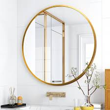 The mirror above the vanity makes a big impact on the style and ambiance of your. Neu Type Medium Round Gold Shelves Drawers Modern Mirror 24 In H X 24 In W Jj00514zzen 1 The Home Depot In 2021 Round Mirror Bathroom Bathroom Vanity Mirror Modern Mirror