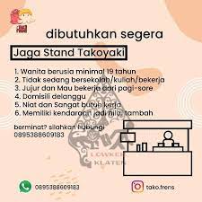 Check spelling or type a new query. Lowker Klaten Lowongan Klaten Dan Sekitarnya Dibutuhkan Segera Karyawati Untuk Jaga Stand Takoyaki Tako Frens Lokasi Delanggu Depan Smp N 1 Delanggu Budayakan Membca Info Lowker Dengan Cermat Berminat Kirim Berkas Lamaranmu