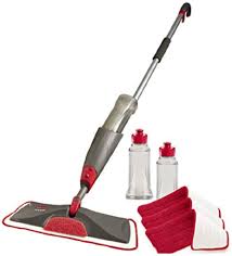 We had laminate flooring installed in our house about a year ago, and we couldn't be happier with how easy laminate floors are to clean! Rubbermaid Reveal Spray Mop Kit