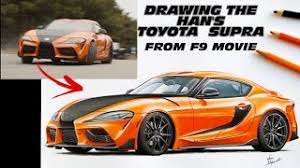 The camera slowly pans up we see the headlight door opens. Han S Toyota Supra Gr From F9 Movie Realistic Drawing Youtube