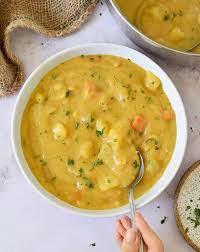 This Homemade German Potato Soup Kartoffelsuppe Is A Warm Creamy And Simple Vegan Stew Combining P In 2020 German Potato Soup Vegan Potato Soup Potato Soup Recipe