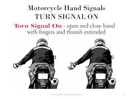 The hand signal is given by extending your arm straight out from the shoulder and then moving it up and down, keeping your arm straight. Rider Safety Guide And Hand Signals Chart Ppt Video Online Download