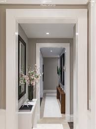 Modern Contemporary Hallway Design And Decor Idea Grey Walls White Trim In Hallway And Recesse Contemporary Hallway Hallway Designs Narrow Hallway Decorating