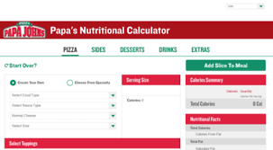 Welcome To Papas Nutritional Calculator Com Papa Johns