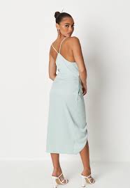 Petite Mint Satin Cowl Neck Drape Midi Dress Missguided