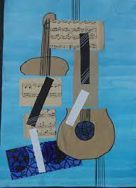 He created a first version of guitar from cardboard in 1912, then later remade the work in sheet metal; Gitarre Kubismus Collage Carl Von Ossietzky Mittelschule Nurnberg
