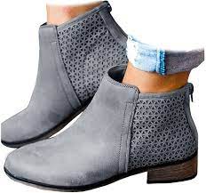 Amazon Com Womens Fall Ankle Boots Low Heel Flat Stacked Booties Back Zipper Hollow Out Western Shoes Ankle Bootie