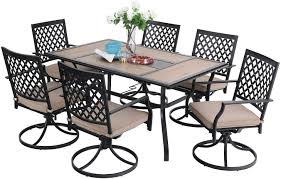 6 piece outdoor dining set with swivel chairs. Princepalace Co Th Sophia William Patio Dining Set 7 Pieces Outdoor Metal Furniture Set 6 X Swivel Chairs With 1 Rectangular Wood Like Umbrella Table For Outdoor Lawn Garden Patio Lawn Garden
