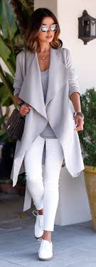 Grey Coat Love All Of This Especially The White Jeans Which Could Pair With So Many Things Classic Clean Look Fashion Casual Fashion Style