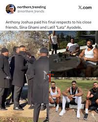 Anthony Joshua paid his final respects to his close friends, Sina Ghami and  Latif "Latz" Ayodele, who were laid to rest following their tragic passing  in Nigeria late last month. The boxing