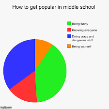 How To Get Popular In Middle School Being Yourself Doing Crazy And Dangerous Stuff Knowing Everyone Being Funny Funny Pie Charts Funny Charts Pie Charts