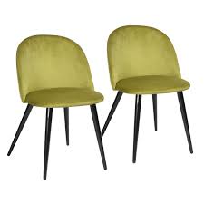 Lot De 2 Chaises Scandinave Jaune Velours Pied En Metal Look Bois Chaise But