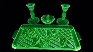 Art Deco Brockwitz Uranium Glass Dressing Table Set Vaseline Glass Glass Sculpture Glass Collection