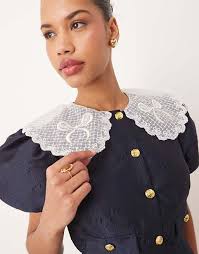 Sister Jane contrast collar jacquard mini dress in navy blue