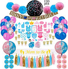 This fun backdrop is great decor and your guests can take if you're good with a bow and arrow, this is a cool way to reveal if the baby will be a boy or a girl. Amazon Com Gender Reveal Party Supplies 120 Pcs By Serene Selection Baby Shower Decorations Kit Confetti Pink Blue Balloons Boy Or Girl Banner Cup Cake Toppers Photo Booth Props Tassels Set Pom Pom