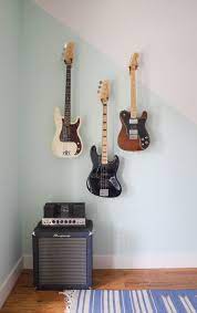 Repairs, lessons, rentals, free workshops One Room Challenge Nick S Office Hanging Guitars Wills Casa Guitar Room Decor Hanging Guitars Guitar Room