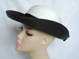 Vintage 1980's Black and White Straw Derby Style Hat Dress Hat Derby Hat  Church Hat Easter Hat Sunday Hat Wedding Hat by David M