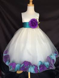 Mardi Grass Ivory Flower Girl Bridesmaids Mixed Petal Teal Purple Girl Dress Purple Flower Girl Dress Purple Girls Dress Flower Girl