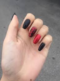 Red Black And Glitter Nails This Is A Christmasy As I Get My Black And Red Holiday Nails Red And Silver Nails Red Black Nails Nail Polish Colors