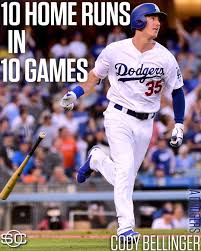 After Cody Bellinger S Home Run Tuesday Night He Is The First Rookie In Mlb History With 10 Home Runs In A 10 Gam Cody Bellinger Dodgers Baseball Dodgers Girl
