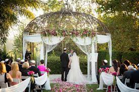 The Gazebo At Woodland Hills Country Club Is Softened With Some Chiffon And Crystal Garlands For A Beautiful Wedding Ceremony Wedding Ceremony Crystal Garland