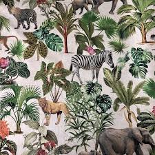 Maybe you would like to learn more about one of these? Safari Zoo African Animal Digital Print Fabric Tropical Jungle Palm Flower Leaf Material Linen Look 54 138cm Wide Canvas Lush Fabric