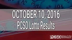 Pcso Lotto Results October 10 2016 6 55 6 45 4d Swertres Ez2 Lotto Results Lotto October 10