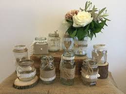 10 X Handmade Rustic Wedding Glass Jam Jar Centrepiece Tea Light Holders Vase Centre Piece Jam Jar Wedding Wedding Jars Jam Jar Crafts