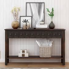 Harper Bright Designs Black Elvira Console Table With Drawers And Bottom Shelf Wf191870aab In 2020 Entryway Console Table Long Sofa Table Entryway Table With Storage