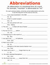 Abbreviations For Words Worksheet Education Com Abbreviations For Words Words Vocabulary Worksheets
